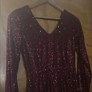 Maurices Red Sequin Long Sleeve Dress